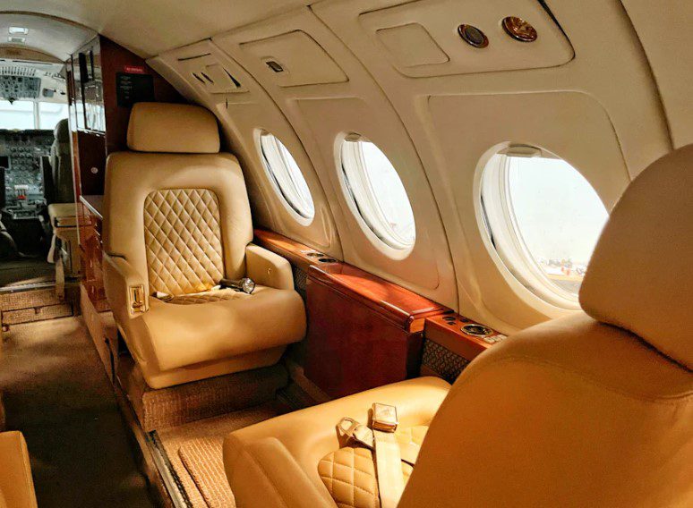 the inside of a private airplane